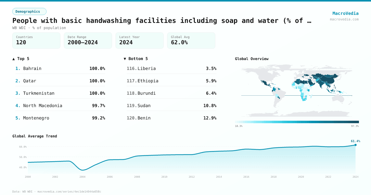 People with basic handwashing facilities including soap and water (% of population) infographic